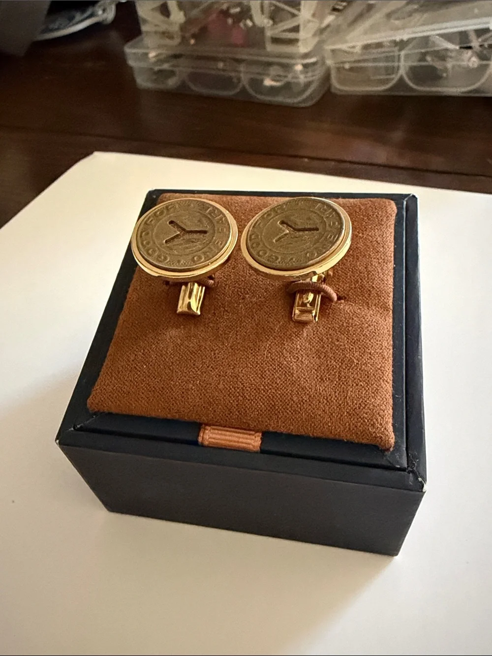 Gold-Tone Round Coin Cufflinks - Men Accessories